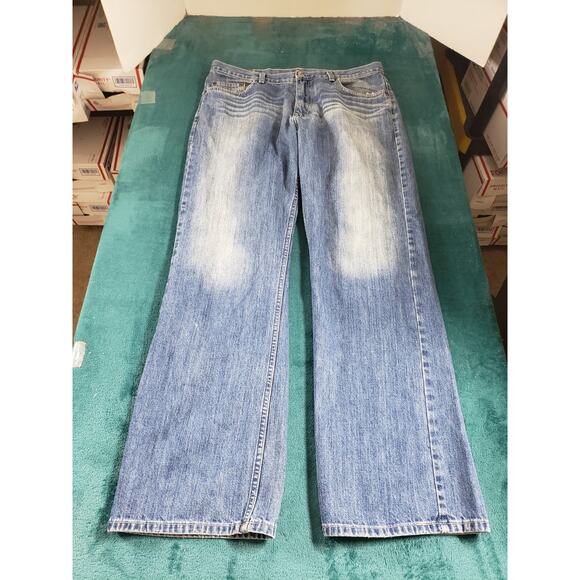 Express Jeans Size 34x32 Mens Blue Pants Denim Baggy Mid Rise Loose Bootcut - Picture 2 of 14